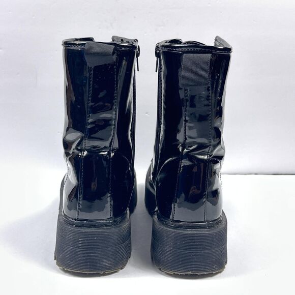 Combat Boots Womens US 9 EU 39 Black Patent Platform Lace Up Side Zip Lug Sole - Picture 7 of 13